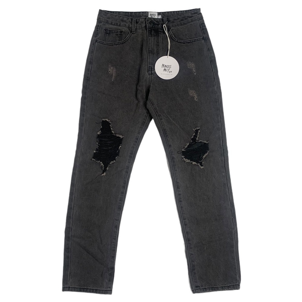 Princess Polly Zaneta Washed Black Distressed Straight Leg Denim Jeans NWT - Picture 4 of 16